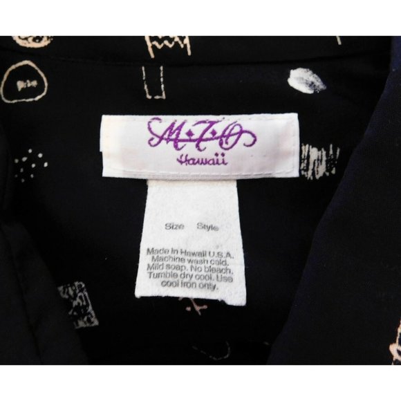 MTO Hawaiian Shirt XL Navy Blue White Print Tropical Short Sleeve - Picture 6 of 6